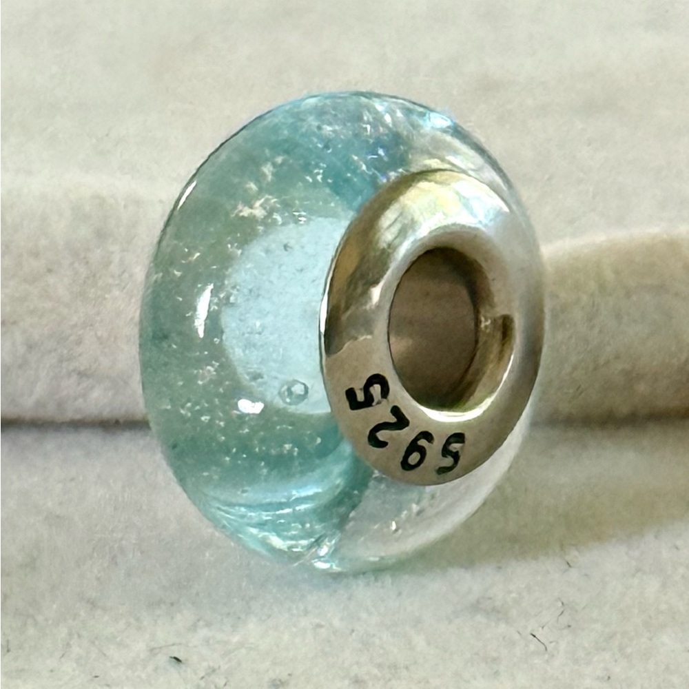 Aquamarine Murano Glass Charm fit Pandora bracelets